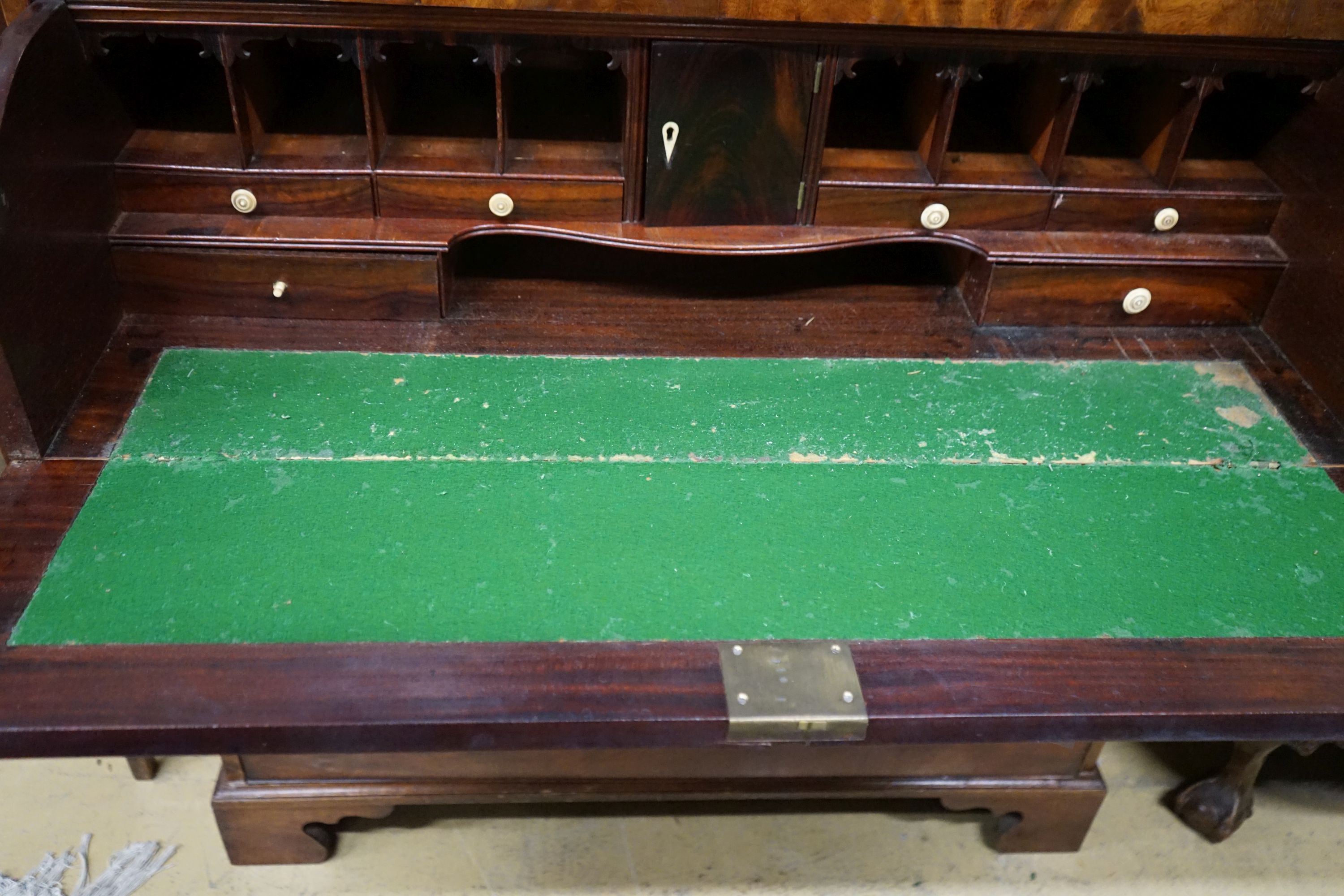 An early 19th century inlaid mahogany secretaire bookcase, length 103cm, depth 53cm, height 221cm